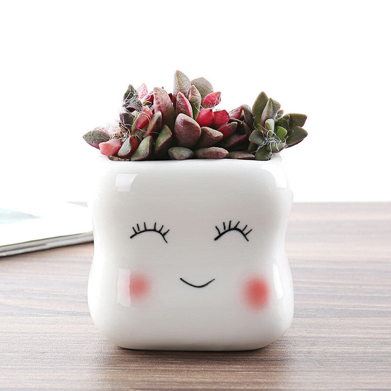 White Ceramic Animal Ornament with Tray, Dog, Cat & Hippo Decorative Planter (Small)