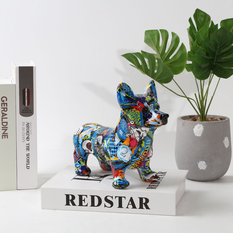 Creative Corgi Resin Ornament, Modern Minimalist Dog Decor for Living Room & Desktop
