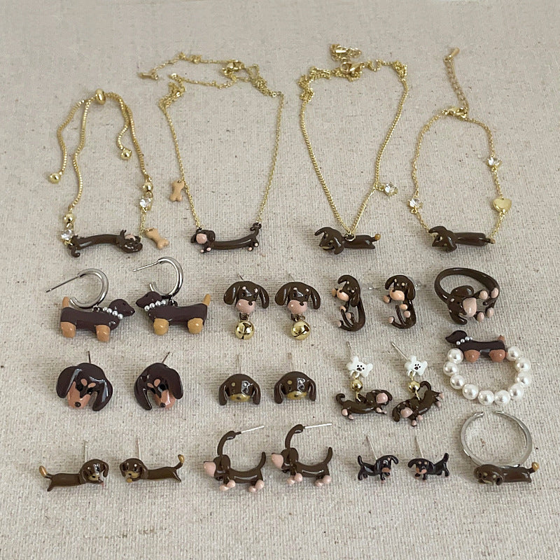 Cartoon Sausage Dog Jewelry Collection, Necklace, Earrings, Bracelets & Rings for Women