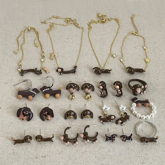 Cartoon Sausage Dog Jewelry Collection, Necklace, Earrings, Bracelets & Rings for Women