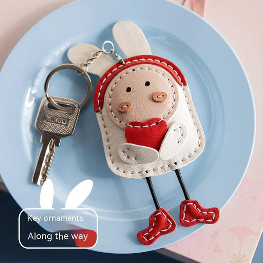 Creative Bunny DIY Handmade Pendant Keychain, Artificial Leather Craft Material Pack