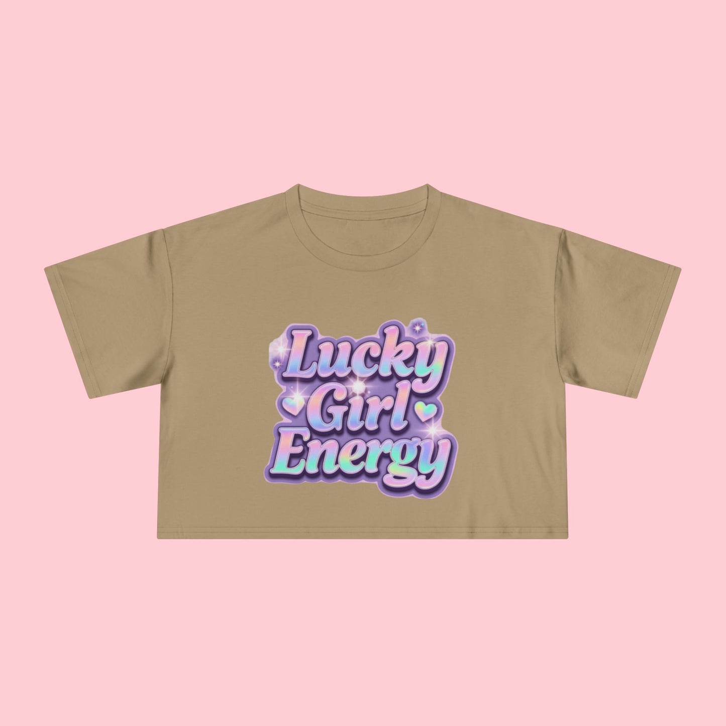 Lucky Girl Energy Crop Tee - Pastel Retro Graphic Women’s Top