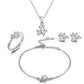 Cat, Bear & Dog Paw Jewelry Set for Women, White CZ Stone Rings, Necklace, Bracelet & Earrings (Silver/Gold)