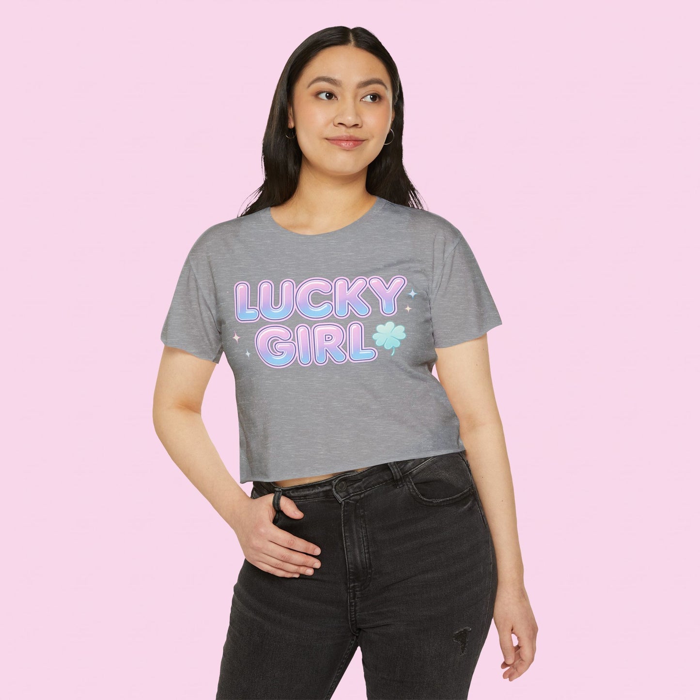 Lucky Girl Crop Top - Pastel Festival Women's Graphic Tee