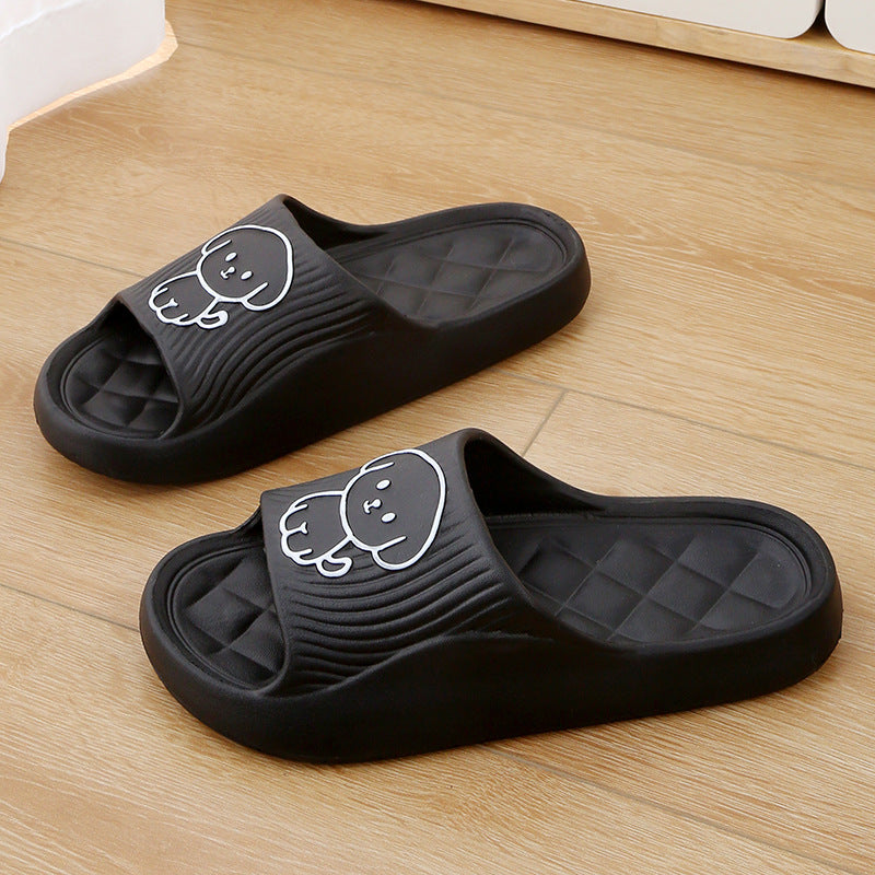 Cute Cartoon Dog Slippers, Summer Solid Color Non-slip Rhombus Bathroom Indoor House Shoes for Men & Women