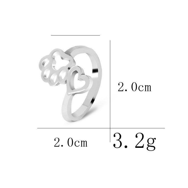 Simple Love Dog Paw Ring, Adjustable Alloy Pet-Themed Jewelry in Gold & Silver