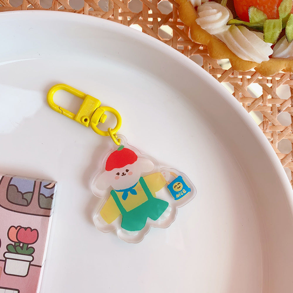 Cute Japanese Bunny & Bear Bag Jewelry Keychain, Acrylic Pendant Charm (GJ137)