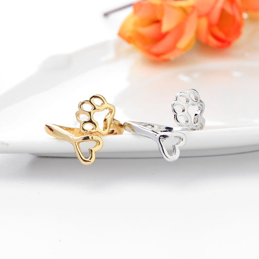 Simple Love Dog Paw Ring, Adjustable Alloy Pet-Themed Jewelry in Gold & Silver