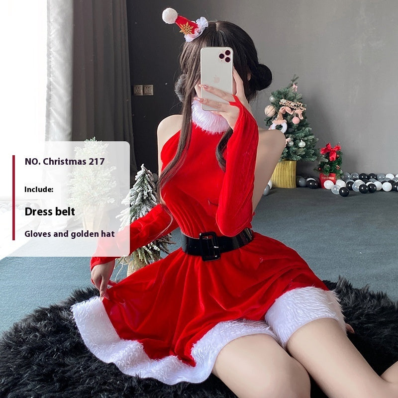 Christmas Bunny Cosplay Uniform, Gold Velvet Women’s Costume Set (Free Size)
