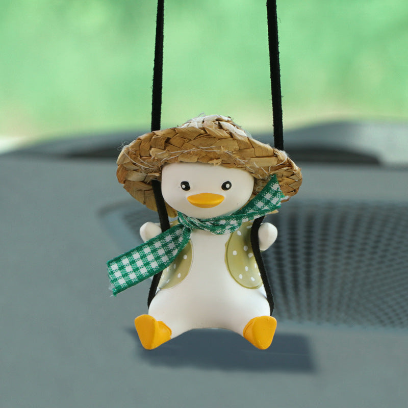 Charming Ride: Cute Anime Little Duck Swing Rearview Mirror Ornament (Resin, Multiple Styles).