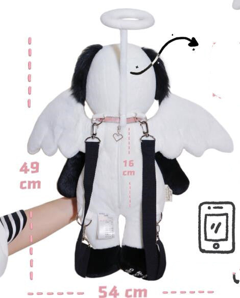 Heavenly Hugs: Angel Dog Plush Doll Backpack (Soft Imitation Rabbit Hair, Zipper Closure).