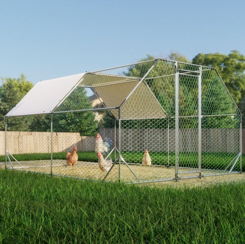 10 ft x 13 ft Galvanized Metal Walk-In Chicken Coop, Large Poultry Run, Weatherproof Hen House with UV-Resistant Cover & Predator-Safe Mesh