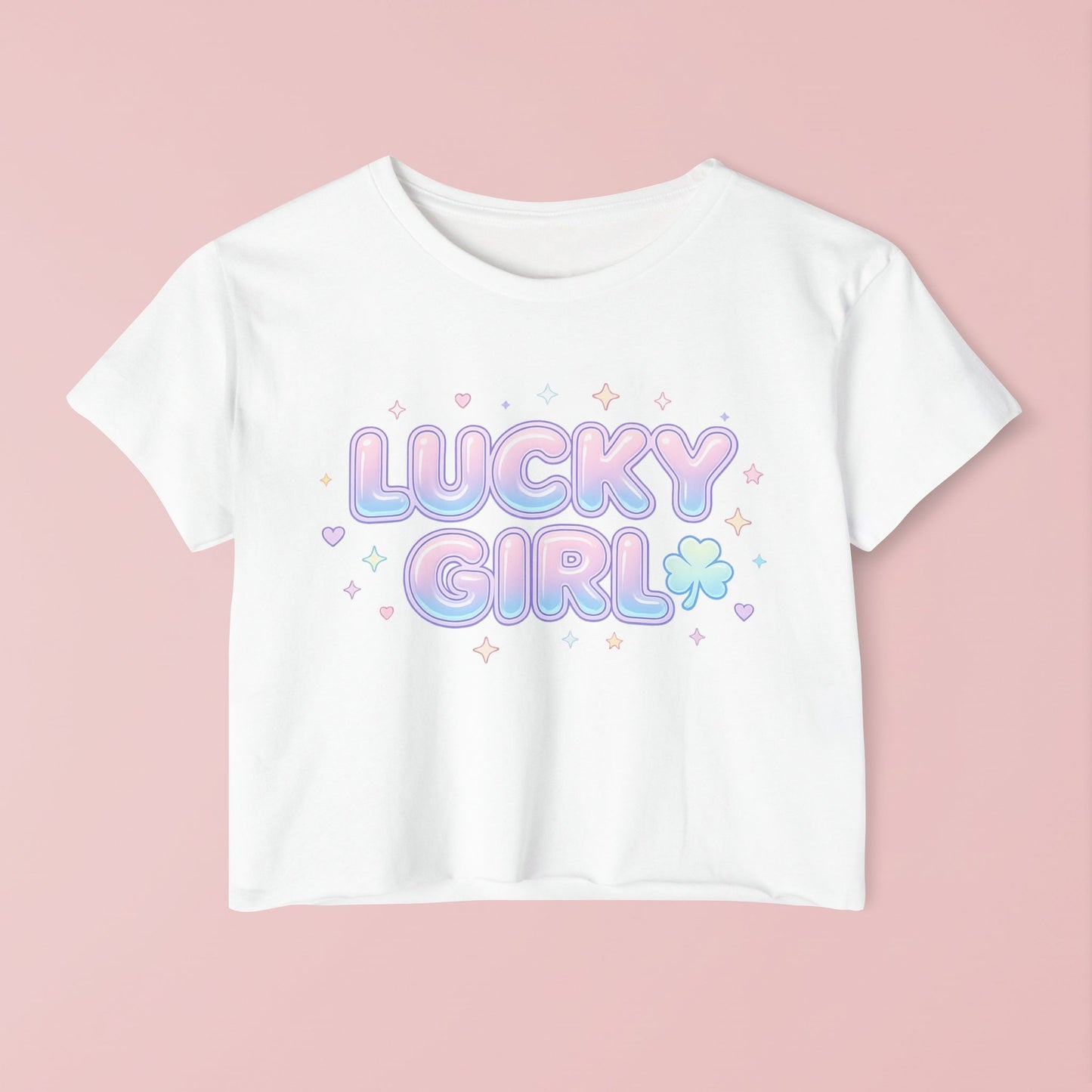 Lucky Girl Crop Top - Pastel Festival Graphic Tee for Women