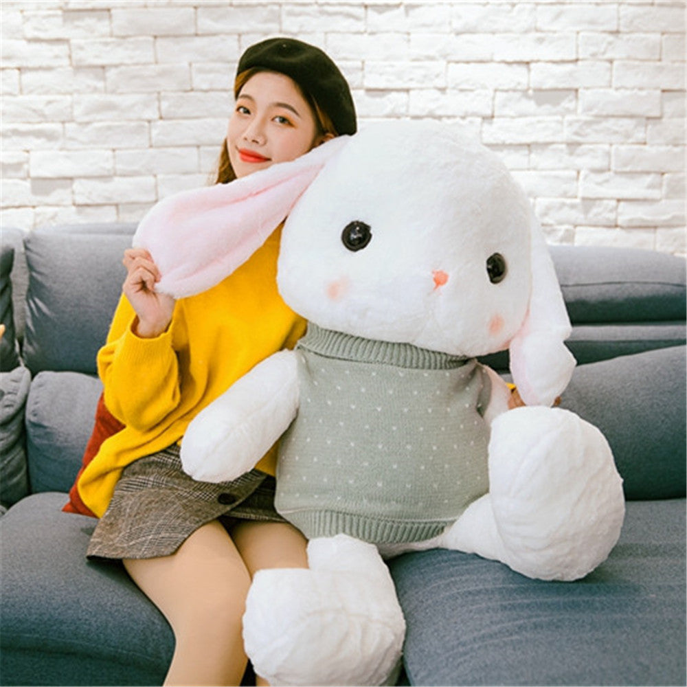 Cute Bunny Doll Wearing a Vest Sweater, Lop-Eared Rabbit Plush Toy