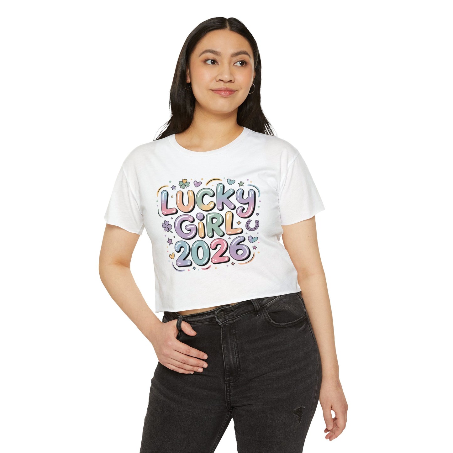 Lucky Girl 2026 Crop Top | Cute Pastel Festival Tee