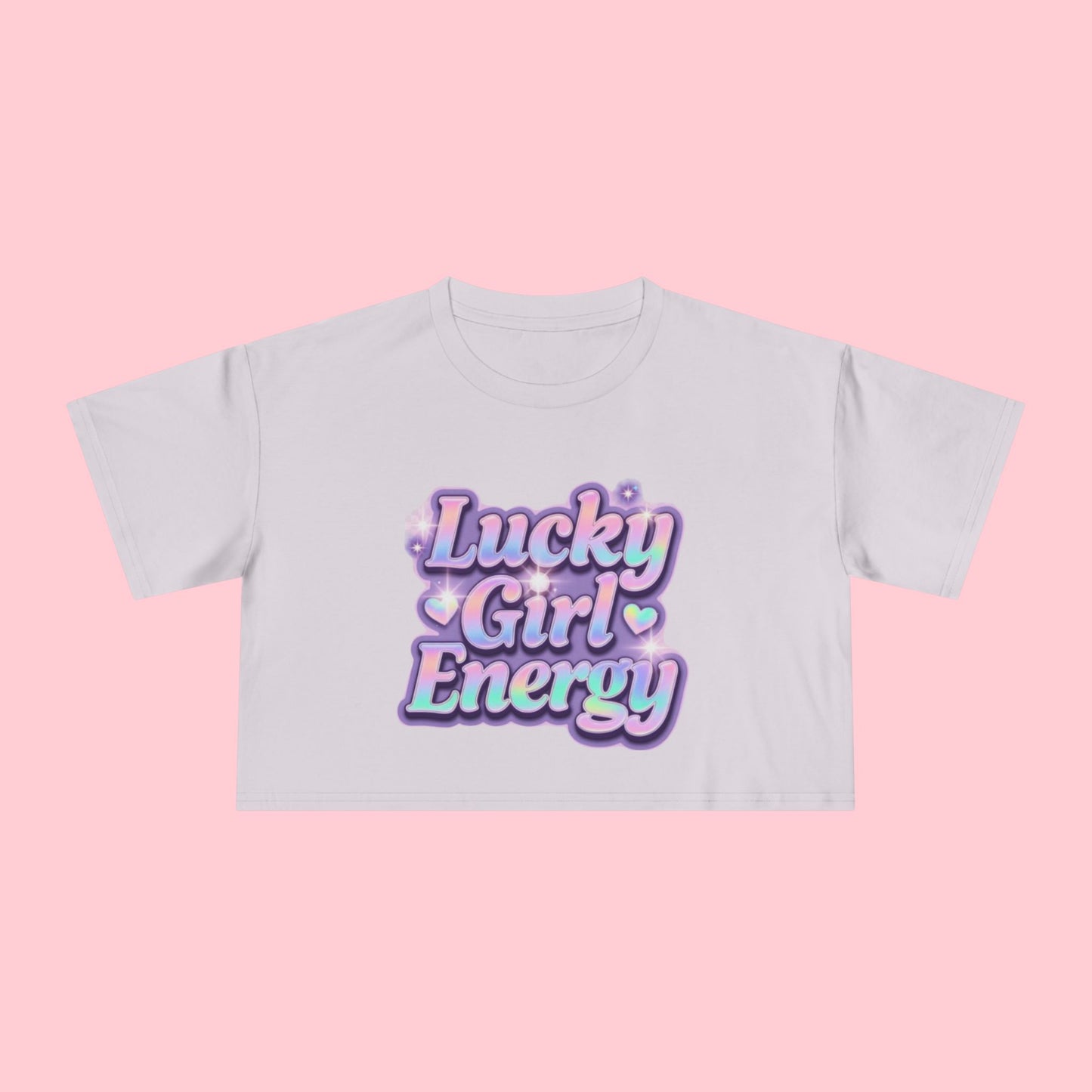 Lucky Girl Energy Crop Tee - Pastel Retro Graphic Women’s Top