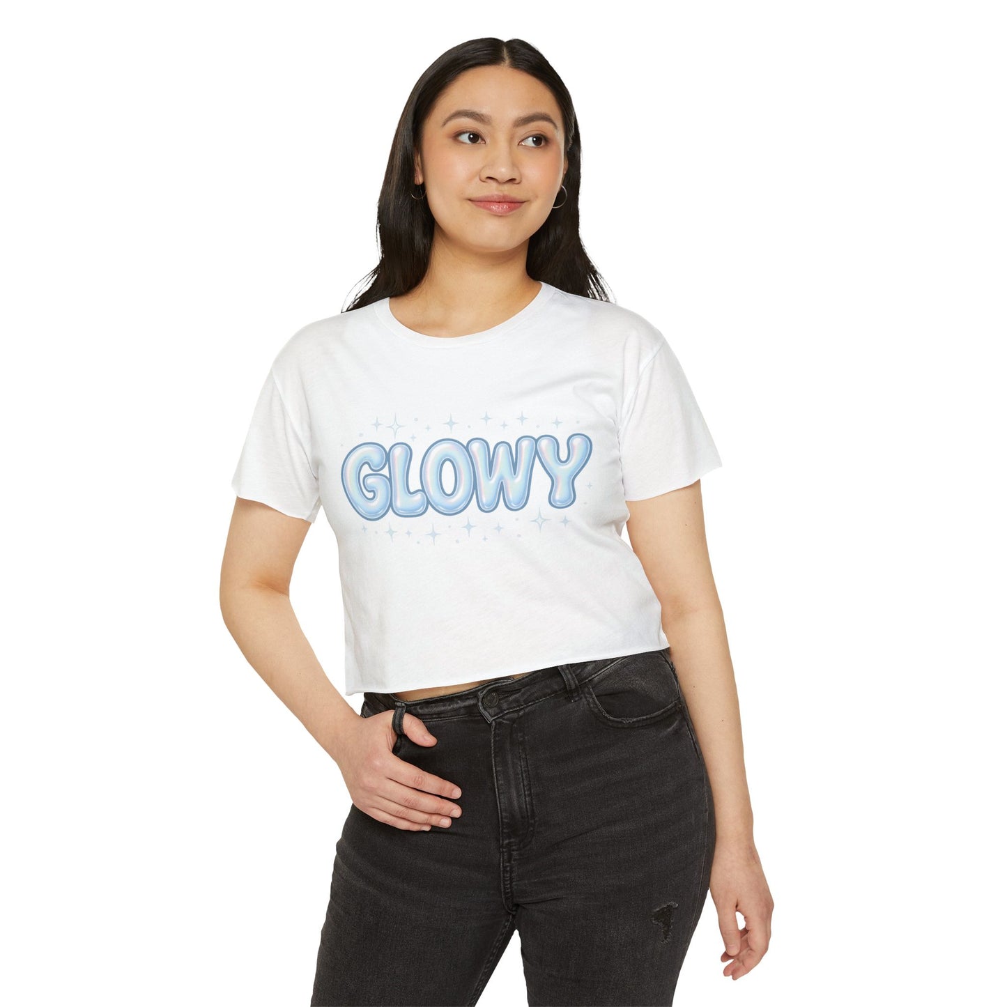 Glowy Festival Crop Top - Women’s Sparkle Graphic Tee for Raves & Festive Events