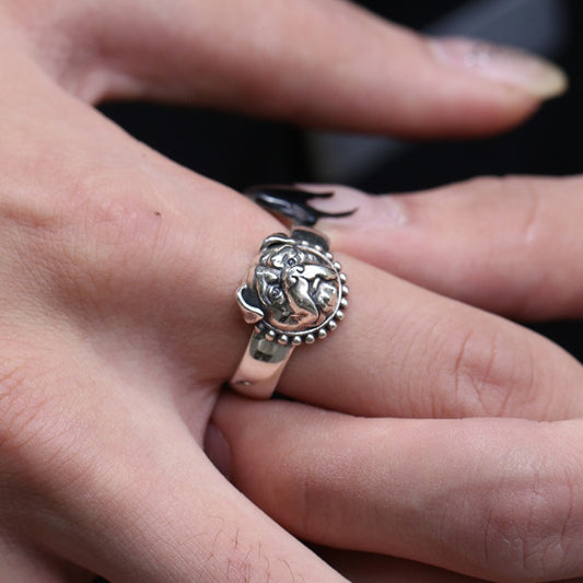 Thai Silver Retro Dog Ring, Adjustable English Bulldog Personality Jewelry (Unisex)