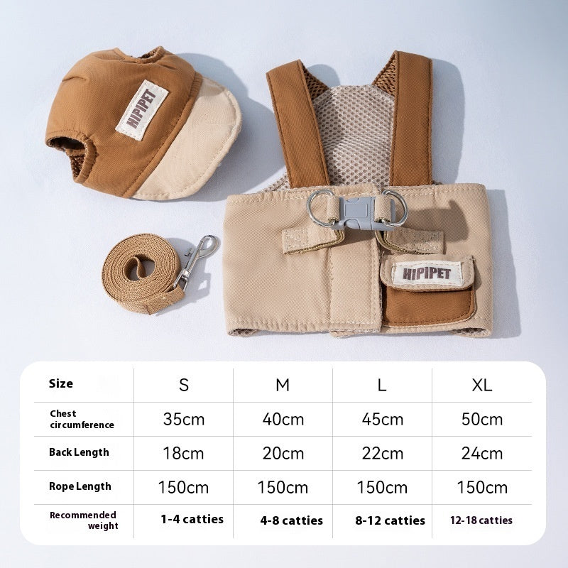 Pet Sunshade Hat & Harness Set, Outdoor Anti-Strangulation Chest Strap with Hand-Holding Leash for Dogs & Cats