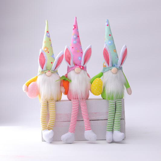 Easter Bunny Elf Holding Egg, Long-Legged Faceless Rabbit Gnome Plush Doll