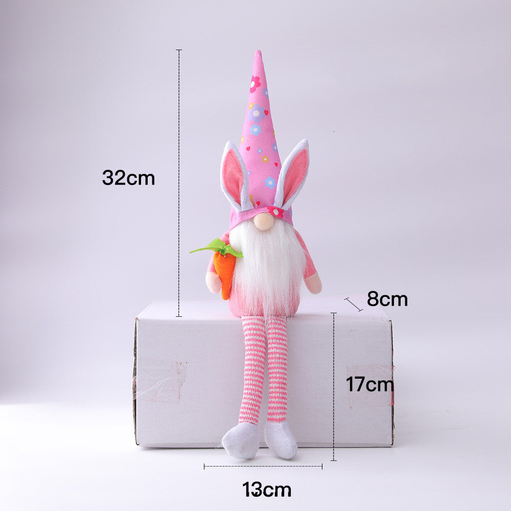 Easter Bunny Elf Holding Egg, Long-Legged Faceless Rabbit Gnome Plush Doll