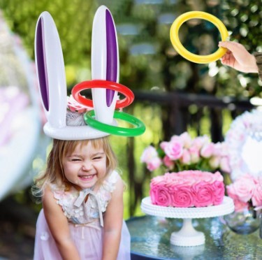 Inflatable Bunny Ear Ring Toss Game, Bunny Head Inflatable Toy with Rings (Pet & Party Game)