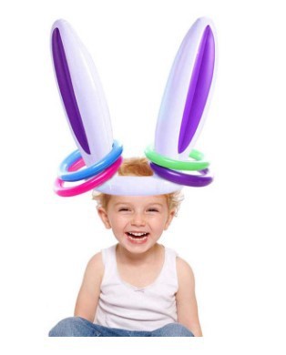 Inflatable Bunny Ear Ring Toss Game, Bunny Head Inflatable Toy with Rings (Pet & Party Game)
