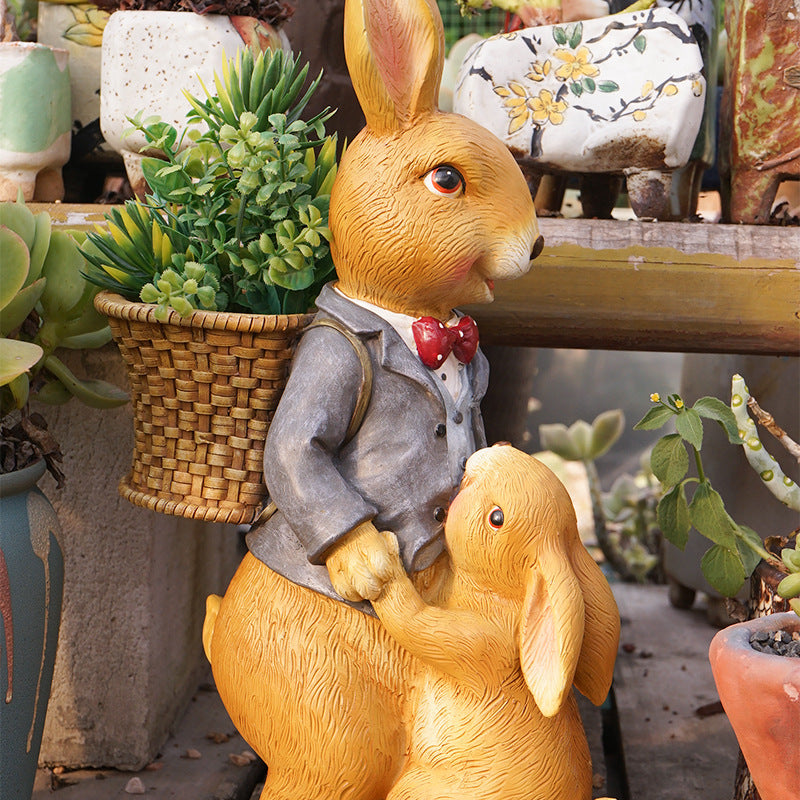 Easter Resin Bunny Figurine, Handcrafted Rabbit Garden Ornament