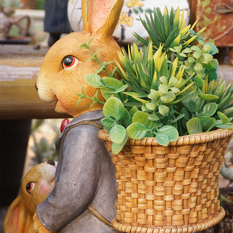 Easter Resin Bunny Figurine, Handcrafted Rabbit Garden Ornament