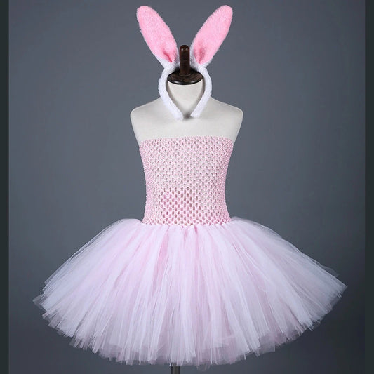 Easter Bunny Princess Catwalk Costume, Girls’ Striped Sleeveless Skirt with Headband