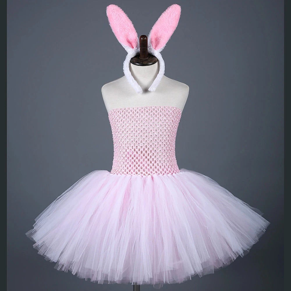 Easter Bunny Princess Catwalk Costume, Girls’ Striped Sleeveless Skirt with Headband