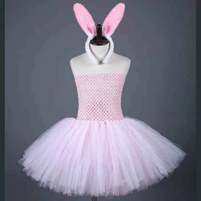 Easter Bunny Princess Catwalk Costume, Girls’ Striped Sleeveless Skirt with Headband