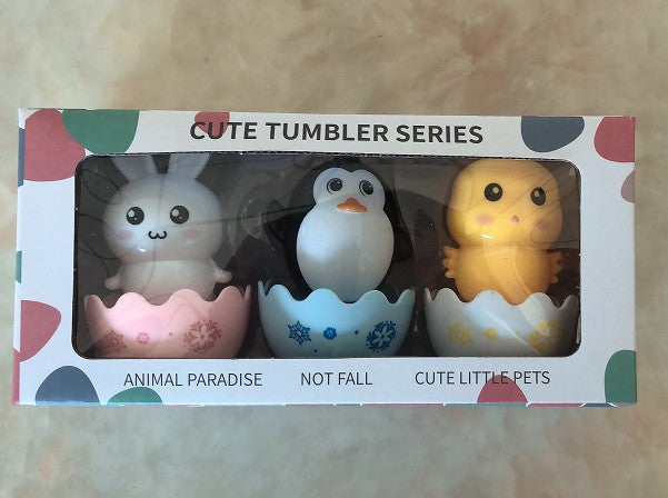 Wobble Fun: Baby Cartoon Mini Tumbler Toy Set (Penguin, Rabbit, Chicken) for Interactive Play.