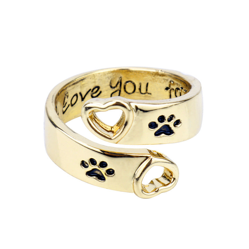 Hollow Love Dog Claw Ring, Gold Alloy Adjustable Pet-Themed Fashion Jewelry