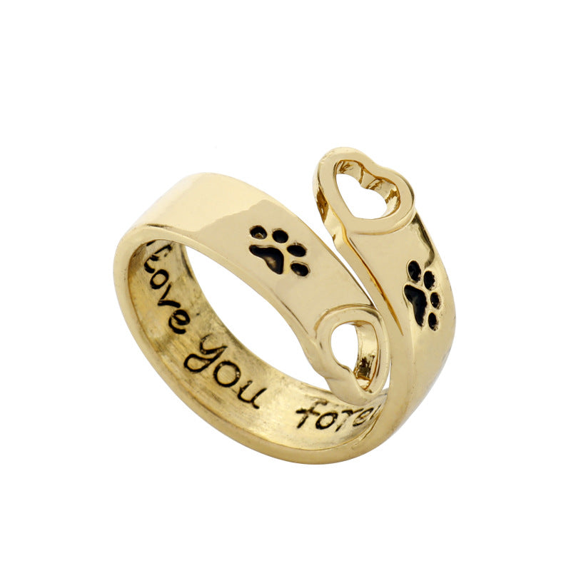 Hollow Love Dog Claw Ring, Gold Alloy Adjustable Pet-Themed Fashion Jewelry