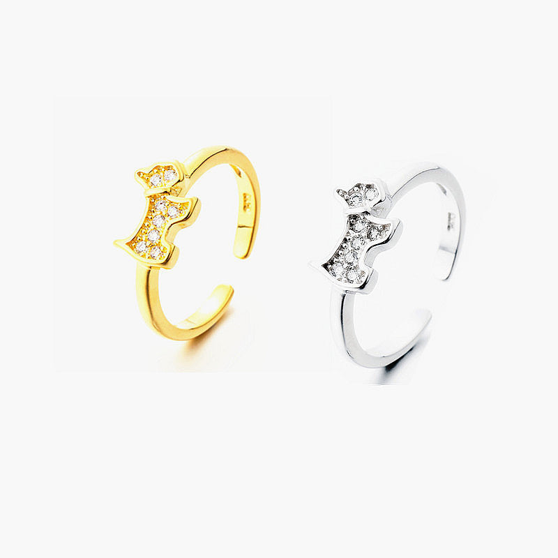 Simple Diamond-Studded Dog Ring, Gold-Plated Open Zircon Ring for Women