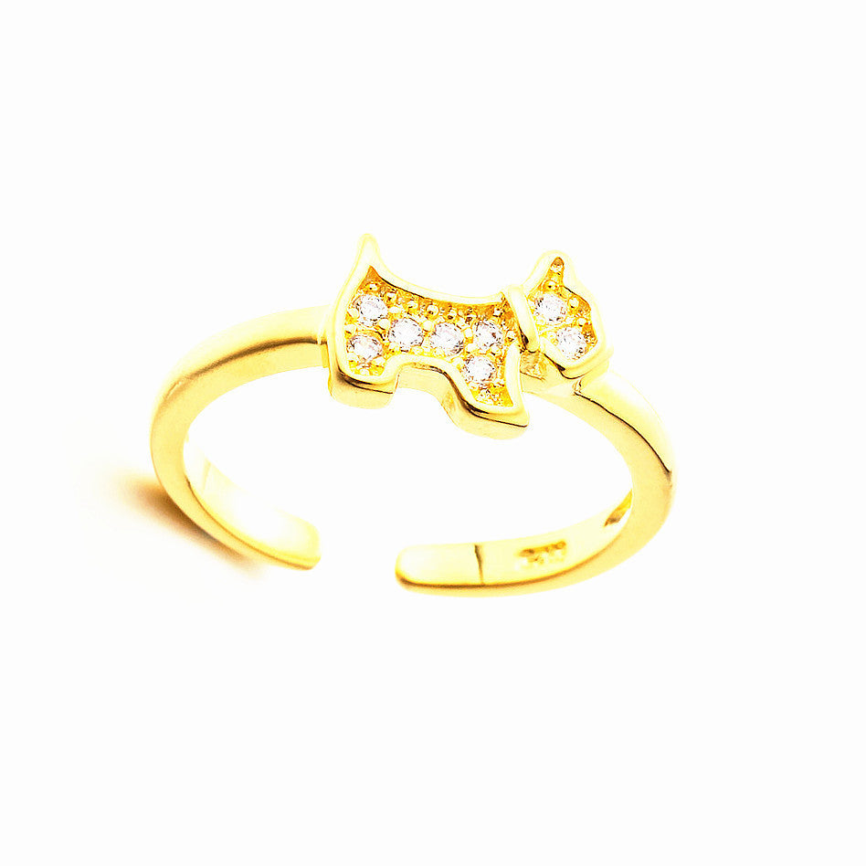 Simple Diamond-Studded Dog Ring, Gold-Plated Open Zircon Ring for Women