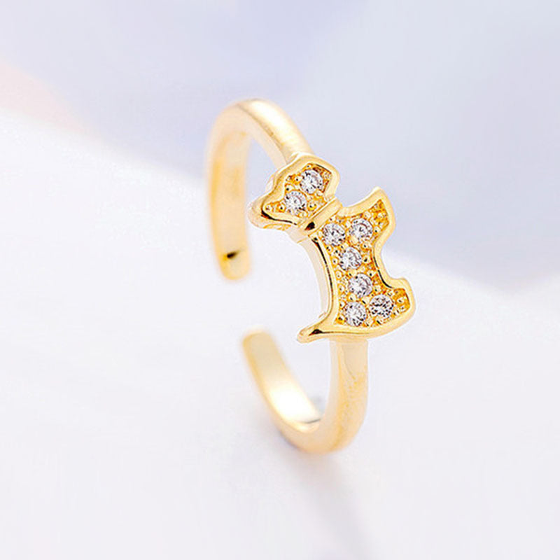 Simple Diamond-Studded Dog Ring, Gold-Plated Open Zircon Ring for Women
