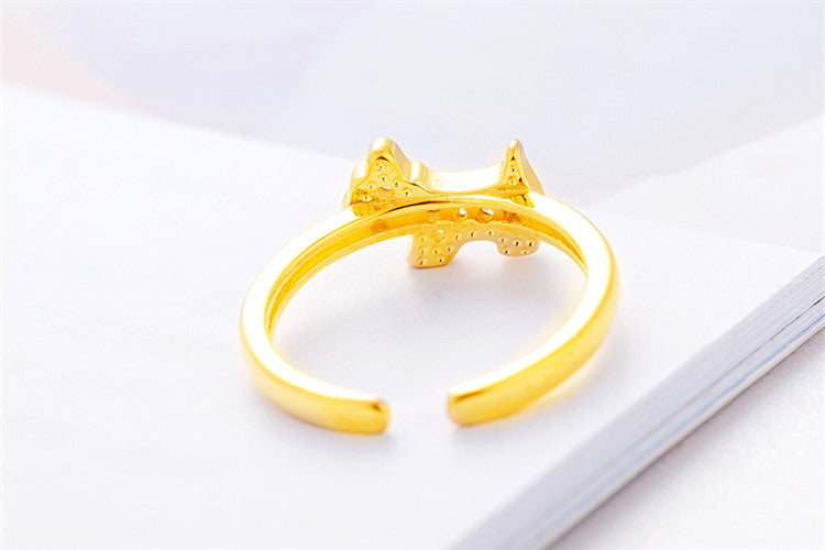 Simple Diamond-Studded Dog Ring, Gold-Plated Open Zircon Ring for Women