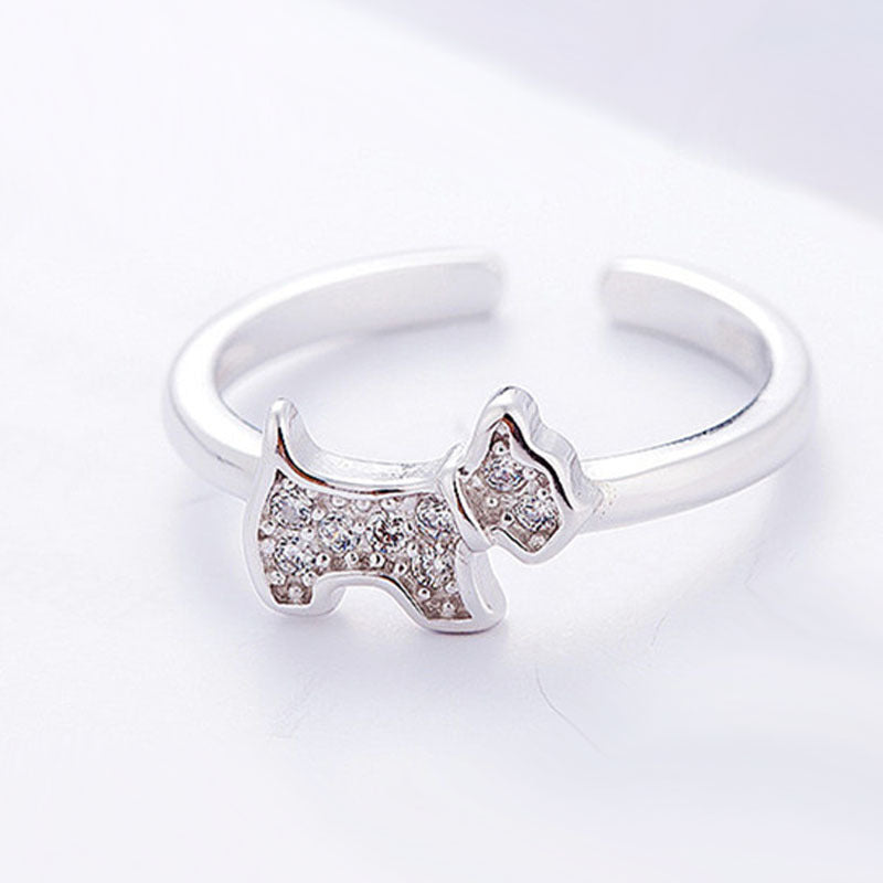 Simple Diamond-Studded Dog Ring, Gold-Plated Open Zircon Ring for Women