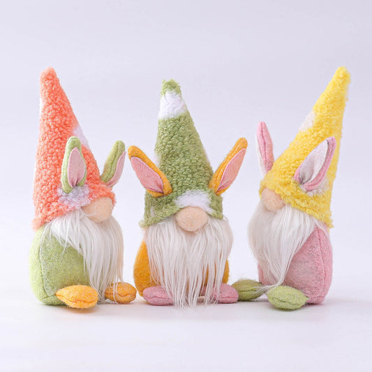 Easter Bunny Carrot Dwarf Doll, Cute Elf Ornament with Rabbit Ears (Yellow, Green, Pink)
