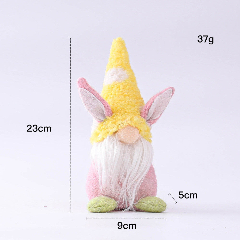 Easter Bunny Carrot Dwarf Doll, Cute Elf Ornament with Rabbit Ears (Yellow, Green, Pink)