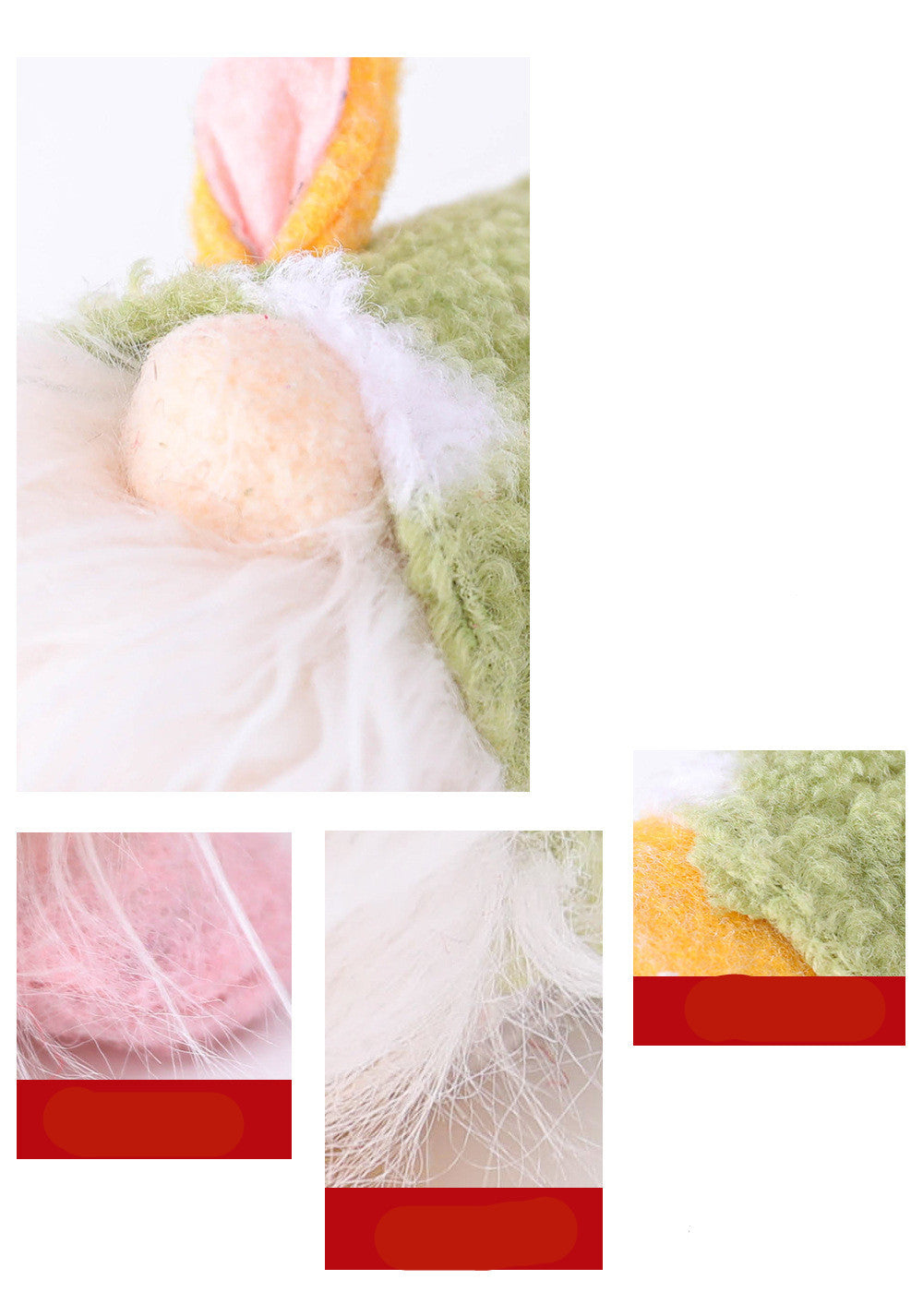 Easter Bunny Carrot Dwarf Doll, Cute Elf Ornament with Rabbit Ears (Yellow, Green, Pink)