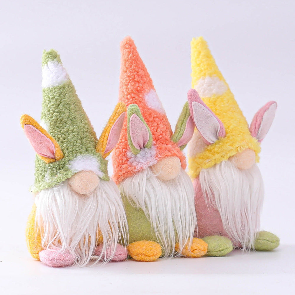 Easter Bunny Carrot Dwarf Doll, Cute Elf Ornament with Rabbit Ears (Yellow, Green, Pink)