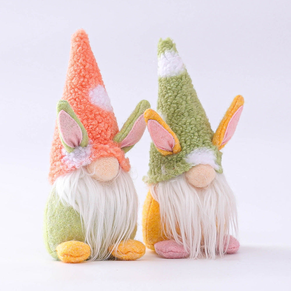 Easter Bunny Carrot Dwarf Doll, Cute Elf Ornament with Rabbit Ears (Yellow, Green, Pink)