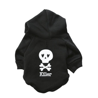 Pet Clothes, Halloween Fleece Black Skull Hooded T-Shirt for Dogs & Cats