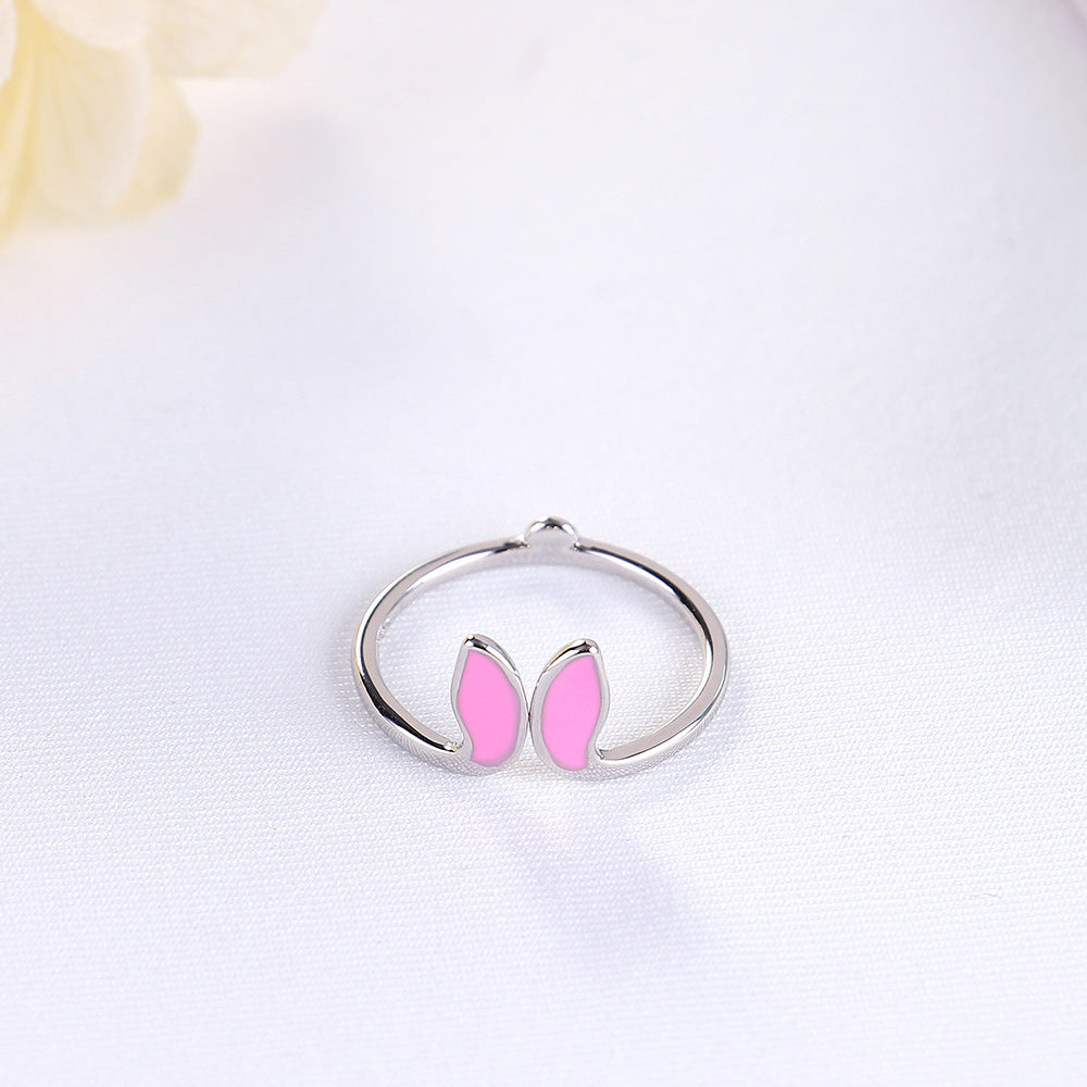 Dripping Glaze Bunny Ears Ring, Women’s Cute Adjustable Copper Ring