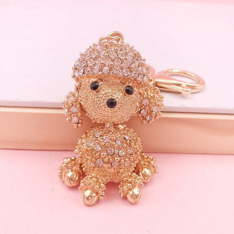 Creative Cute Rhinestone Hairy Dog Keychain, Alloy Cartoon Zodiac Car Pendant