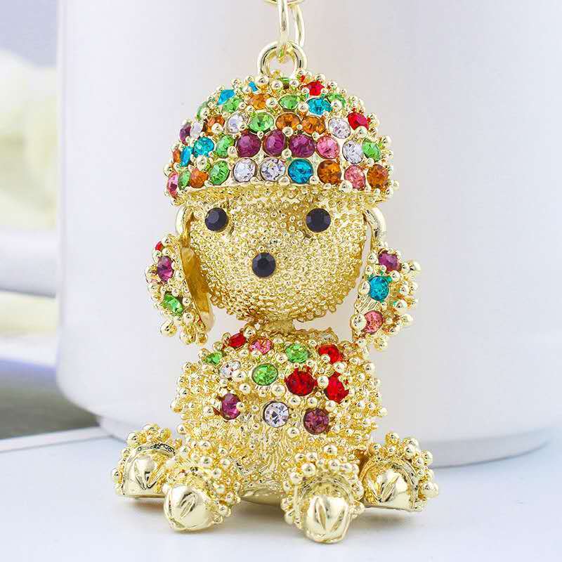 Creative Cute Rhinestone Hairy Dog Keychain, Alloy Cartoon Zodiac Car Pendant