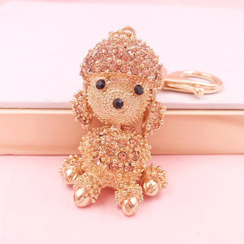Creative Cute Rhinestone Hairy Dog Keychain, Alloy Cartoon Zodiac Car Pendant
